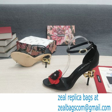 Dolce  &  Gabbana DG Logo Heel 10.5cm Black Red Roses Sandals Black 2022